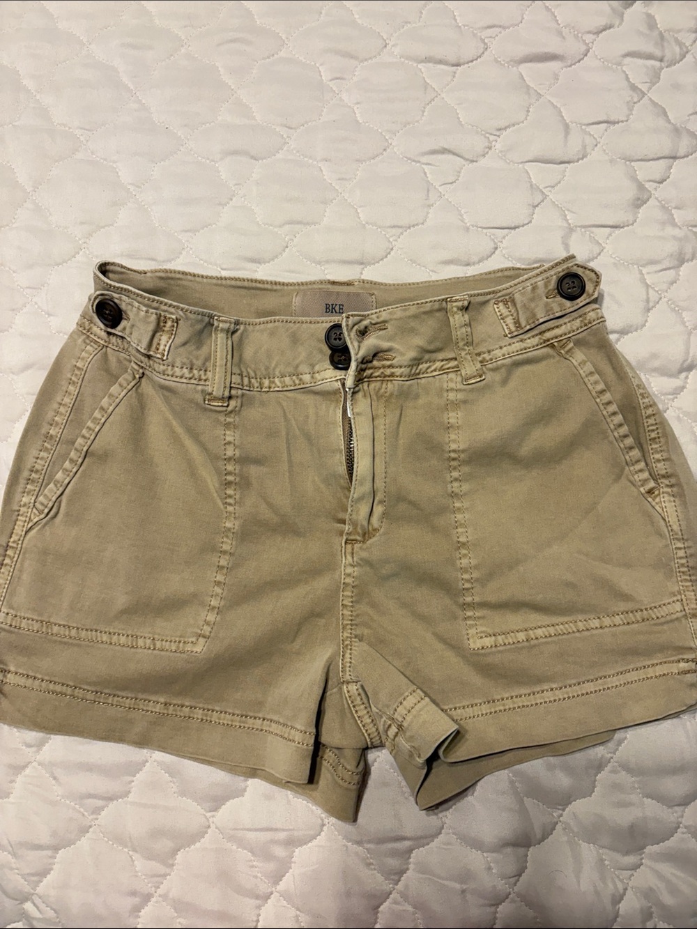 BKE Women's High-Waist Tan Utility Shorts